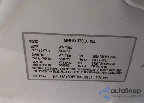 2022 Tesla Model Y Long Range Dual Motor All-Wheel Drive from USA, damaged, VIN 7SAYGDEE9NA012151